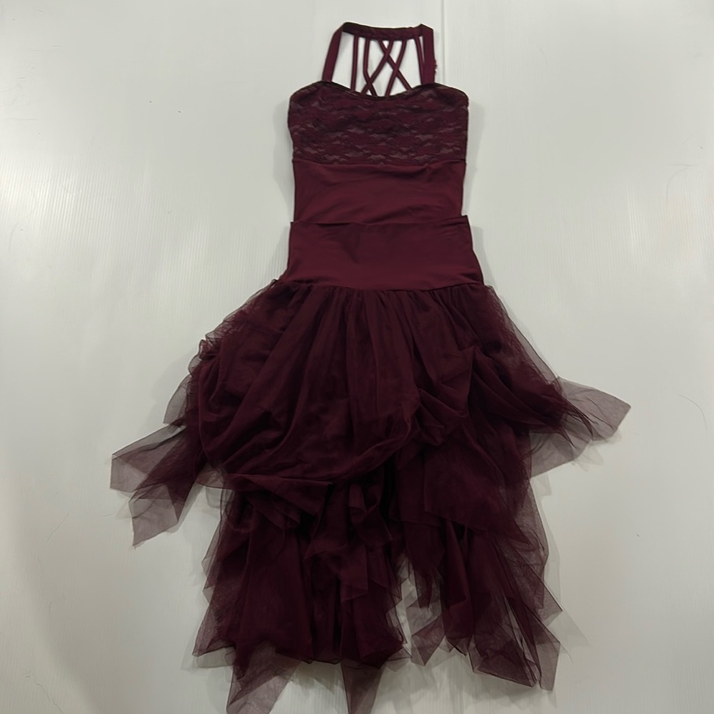 375. Women’s Balera 2‎ piece Burgundy Lace Dance leotard & skirt (S)